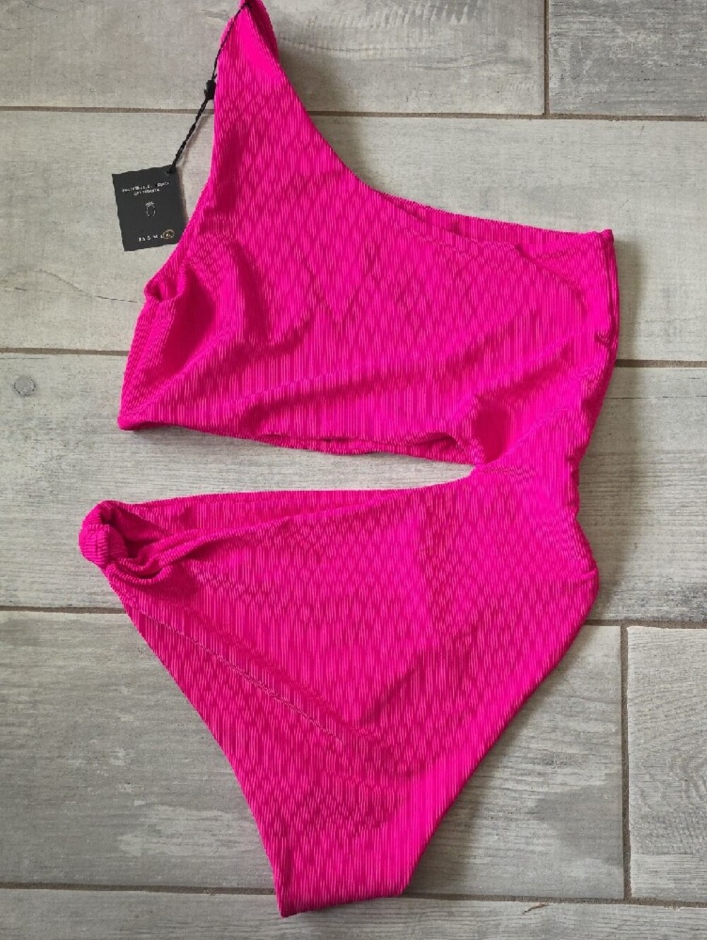 Skatie Swim "Nicole" One Piece - Fuschia One-Shoulder with Side Cutout - Picture 2 of 12